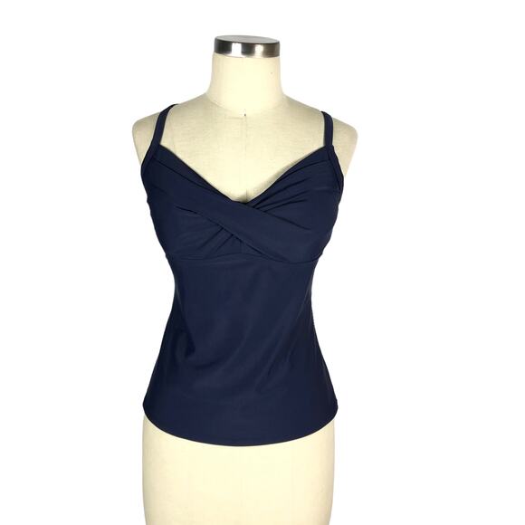 ATHLETA Swim Twist Front Tankini Top Size 36 B/C Pool Beach Navy Blue Nautical - Picture 1 of 6